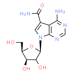 ChemSpider 2D Image | 4-Amino-7-[(2xi)-beta-D-threo-pentofuranosyl]-7H-pyrrolo[2,3-d]pyrimidine-5-carboxamide | C12H15N5O5