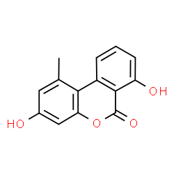ChemSpider 2D Image | 3,7-Dihydroxy-1-methyl-6H-benzo[c]chromen-6-one | C14H10O4