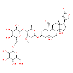 ChemSpider 2D Image | (3beta,5beta)-3-{[D-Glucopyranosyl-(1->6)-beta-D-glucopyranosyl-(1->4)-2,6-dideoxy-3-O-methyl-beta-D-ribo-hexopyranosyl]oxy}-5,14-dihydroxy-19-oxocard-20(22)-enolide | C42H64O19
