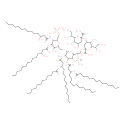 ChemSpider 2D Image | 3-Deoxy-6-(1,2-dihydroxyethyl)hex-2-ulopyranonosyl-(2->4)-3-deoxy-6-(1,2-dihydroxyethyl)hex-2-ulopyranonosyl-(2->6)-2-deoxy-2-{[3-(dodecanoyloxy)tetradecanoyl]amino}-4-O-phosphono-3-O-[3-(tetradecanoy
loxy)tetradecanoyl]hexopyranosyl-(1->6)-2-deoxy-3-O-(3-hydroxytetradecanoyl)-2-[(3-hydroxytetradecanoyl)amino]-1-O-phosphonohexopyranose | C110H202N2O39P2