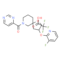 ChemSpider 2D Image | {3-[(3-Fluoro-2-pyridinyl)oxy]-1-oxa-7-azaspiro[4.5]dec-7-yl}(4-pyrimidinyl)methanone trifluoroacetate (1:1) | C20H20F4N4O5