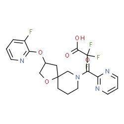ChemSpider 2D Image | {3-[(3-Fluoro-2-pyridinyl)oxy]-1-oxa-7-azaspiro[4.5]dec-7-yl}(2-pyrimidinyl)methanone trifluoroacetate (1:1) | C20H20F4N4O5
