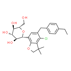 ChemSpider 2D Image | (1R)-1,5-Anhydro-1-[4-chloro-5-(4-ethylbenzyl)-3,3-dimethyl-2,3-dihydro-1-benzofuran-7-yl]-L-glucitol | C25H31ClO6
