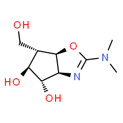 ChemSpider 2D Image | (3aS,4S,5S,6S,6aR)-2-(Dimethylamino)-6-(hydroxymethyl)-4,5,6,6a-tetrahydro-3aH-cyclopenta[d][1,3]oxazole-4,5-diol | C9H16N2O4