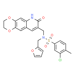 ChemSpider 2D Image | 3-Chloro-N-(2-furylmethyl)-4-methyl-N-[(7-oxo-2,3,6,7-tetrahydro[1,4]dioxino[2,3-g]quinolin-8-yl)methyl]benzenesulfonamide | C24H21ClN2O6S