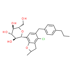 ChemSpider 2D Image | (1R)-1,5-Anhydro-1-[4-chloro-2-methyl-5-(4-propylbenzyl)-2,3-dihydro-1-benzofuran-7-yl]-L-glucitol | C25H31ClO6