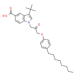 ChemSpider 2D Image | 3-tert-butyl-1-[3-(4-octylphenoxy)-2-oxopropyl]-1H-indole-5-carboxylic acid | C30H39NO4