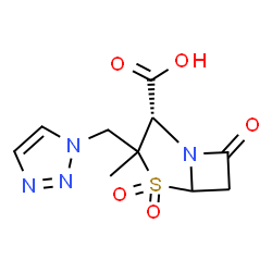 ChemSpider 2D Image | (2S)-3-Methyl-7-oxo-3-(1H-1,2,3-triazol-1-ylmethyl)-4-thia-1-azabicyclo[3.2.0]heptane-2-carboxylic acid 4,4-dioxide | C10H12N4O5S