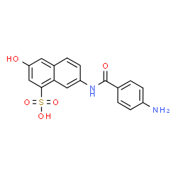 ChemSpider 2D Image | 7-[(4-Aminobenzoyl)amino]-3-hydroxy-1-naphthalenesulfonic acid | C17H14N2O5S