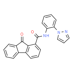 ChemSpider 2D Image | 9-Oxo-N-[2-(1H-pyrazol-1-yl)phenyl]-9H-fluorene-1-carboxamide | C23H15N3O2