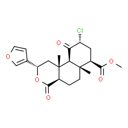 ChemSpider 2D Image | Methyl (2S,4aR,6aR,7R,9R,10aS,10bR)-9-chloro-2-(3-furyl)-6a,10b-dimethyl-4,10-dioxododecahydro-2H-benzo[f]isochromene-7-carboxylate | C21H25ClO6
