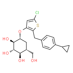 ChemSpider 2D Image | (1R,2S,3R,4R,6R)-4-{[5-Chloro-2-(4-cyclopropylbenzyl)-3-thienyl]oxy}-6-(hydroxymethyl)-1,2,3-cyclohexanetriol | C21H25ClO5S