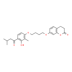 ChemSpider 2D Image | 7-{4-[3-Hydroxy-2-methyl-4-(3-methylbutanoyl)phenoxy]butoxy}-2-chromanone | C25H30O6