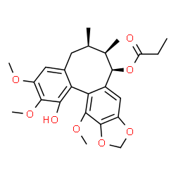 ChemSpider 2D Image | (6R,7R,8R)-1-Hydroxy-2,3,13-trimethoxy-6,7-dimethyl-5,6,7,8-tetrahydrobenzo[3',4']cycloocta[1',2':4,5]benzo[1,2-d][1,3]dioxol-8-yl propionate | C25H30O8