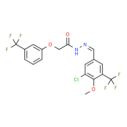 ChemSpider 2D Image | N'-{(Z)-[3-Chloro-4-methoxy-5-(trifluoromethyl)phenyl]methylene}-2-[3-(trifluoromethyl)phenoxy]acetohydrazide | C18H13ClF6N2O3