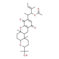 ChemSpider 2D Image | (4E)-2-[3-(2-Hydroxy-2-propanyl)-6a,12b-dimethyl-8,11-dioxo-1,2,3,4a,5,6,6a,8,11,12,12a,12b-dodecahydropyrano[3,2-a]xanthen-9-yl]-4-methyl-4-hexen-3-yl acetate | C30H42O7