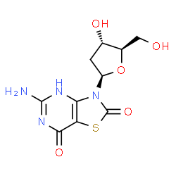 ChemSpider 2D Image | 5-Amino-3-(2-deoxy-beta-D-erythro-pentofuranosyl)[1,3]thiazolo[4,5-d]pyrimidine-2,7(3H,4H)-dione | C10H12N4O5S
