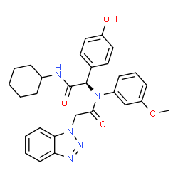 ChemSpider 2D Image | 2-(1H-Benzotriazol-1-yl)-N-[(1R)-2-(cyclohexylamino)-1-(4-hydroxyphenyl)-2-oxoethyl]-N-(3-methoxyphenyl)acetamide | C29H31N5O4