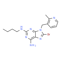 ChemSpider 2D Image | 8-Bromo-N~2~-butyl-9-[(2-methyl-3-pyridinyl)methyl]-9H-purine-2,6-diamine | C16H20BrN7