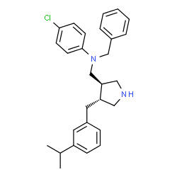 ChemSpider 2D Image | N-Benzyl-4-chloro-N-{[(3R,4R)-4-(3-isopropylbenzyl)-3-pyrrolidinyl]methyl}aniline | C28H33ClN2