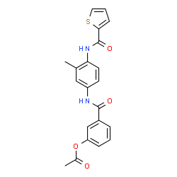 ChemSpider 2D Image | 3-({3-Methyl-4-[(2-thienylcarbonyl)amino]phenyl}carbamoyl)phenyl acetate | C21H18N2O4S