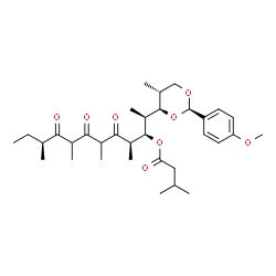 ChemSpider 2D Image | (2S,3R,4R,10S)-2-[(2R,4R,5R)-2-(4-Methoxyphenyl)-5-methyl-1,3-dioxan-4-yl]-4,6,8,10-tetramethyl-5,7,9-trioxo-3-dodecanyl 3-methylbutanoate | C33H50O8