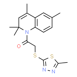 ChemSpider 2D Image | 2-(5-Methyl-[1,3,4]thiadiazol-2-ylsulfanyl)-1-(2,2,4,6-tetramethyl-2H-quinolin-1-yl)-ethanone | C18H21N3OS2