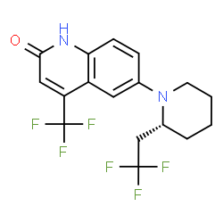 ChemSpider 2D Image | 6-[(2R)-2-(2,2,2-Trifluoroethyl)-1-piperidinyl]-4-(trifluoromethyl)-2(1H)-quinolinone | C17H16F6N2O
