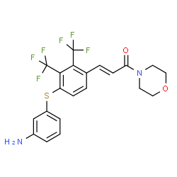 ChemSpider 2D Image | 3-({4-[(1E)-3-morpholin-4-yl-3-oxoprop-1-en-1-yl]-2,3-bis(trifluoromethyl)phenyl}sulfanyl)aniline | C21H18F6N2O2S