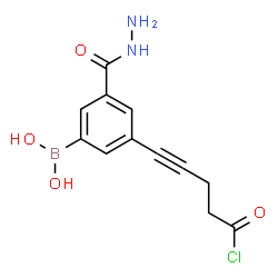 ChemSpider 2D Image | [3-(5-Chloro-5-oxo-1-pentyn-1-yl)-5-(hydrazinocarbonyl)phenyl]boronic acid | C12H12BClN2O4
