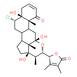 ChemSpider 2D Image | (5beta,6alpha,8xi,9xi,12alpha,14xi,17alpha,22S,23R)-6-Chloro-5,12,17-trihydroxy-12,22:23,26-diepoxyergosta-2,24-diene-1,26-dione | C28H37ClO7