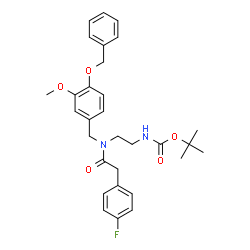 ChemSpider 2D Image | 2-Methyl-2-propanyl (2-{[4-(benzyloxy)-3-methoxybenzyl][(4-fluorophenyl)acetyl]amino}ethyl)carbamate | C30H35FN2O5