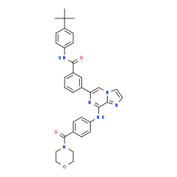 ChemSpider 2D Image | N-[4-(2-Methyl-2-propanyl)phenyl]-3-(8-{[4-(4-morpholinylcarbonyl)phenyl]amino}imidazo[1,2-a]pyrazin-6-yl)benzamide | C34H34N6O3