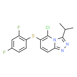 ChemSpider 2D Image | 5-Chloro-6-[(2,4-difluorophenyl)sulfanyl]-3-isopropyl[1,2,4]triazolo[4,3-a]pyridine | C15H12ClF2N3S
