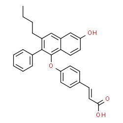 ChemSpider 2D Image | (2E)-3-{4-[(3-Butyl-6-hydroxy-2-phenyl-1-naphthyl)oxy]phenyl}acrylic acid | C29H26O4