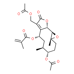 ChemSpider 2D Image | (1aR,4S,5S,7S,10aS,10bR)-4-Acetoxy-8-(acetoxymethyl)-1a,5-dimethyl-9-oxo-1a,2,3,4,5,6,7,9,10a,10b-decahydrooxireno[9,10]cyclodeca[1,2-b]furan-7-yl methacrylate | C23H30O9
