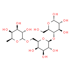ChemSpider 2D Image | 6-Deoxy-L-galactopyranosyl-(1->6)-beta-D-galactopyranosyl-(1->4)-alpha-D-glucopyranose | C18H32O15