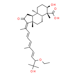 ChemSpider 2D Image | (3E,3aS,5aR,6R,7R,9aR,9bS)-3-[(3E,5E,7E)-9-Ethoxy-10-hydroxy-6,10-dimethyl-3,5,7-undecatrien-2-ylidene]-7-hydroxy-3a,6,9a-trimethyl-2-oxododecahydro-1H-cyclopenta[a]naphthalene-6-carboxylic acid | C32H48O6