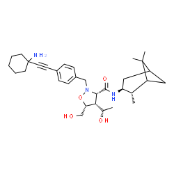 ChemSpider 2D Image | (3S,4R,5R)-2-{4-[(1-Aminocyclohexyl)ethynyl]benzyl}-4-[(1S)-1-hydroxyethyl]-5-(hydroxymethyl)-N-[(2S,3S)-2,6,6-trimethylbicyclo[3.1.1]hept-3-yl]-1,2-oxazolidine-3-carboxamide | C32H47N3O4