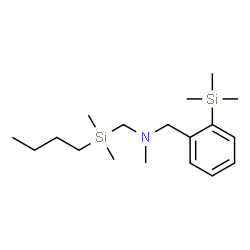 ChemSpider 2D Image | 1-[Butyl(dimethyl)silyl]-N-methyl-N-[2-(trimethylsilyl)benzyl]methanamine | C18H35NSi2