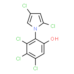 ChemSpider 2D Image | 3,4,5-Trichloro-2-(2,4-dichloro-1H-pyrrol-1-yl)phenol | C10H4Cl5NO