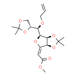 ChemSpider 2D Image | Methyl (2E,6S)-6-{(R)-(allyloxy)[(4R)-2,2-dimethyl-1,3-dioxolan-4-yl]methyl}-3,6-anhydro-2-deoxy-4,5-O-isopropylidene-D-erythro-hex-2-enonate | C19H28O8