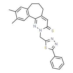 ChemSpider 2D Image | 9,10-Dimethyl-2-[(5-phenyl-1,3,4-thiadiazol-2-yl)methyl]-2,5,6,7-tetrahydro-3H-benzo[6,7]cyclohepta[1,2-c]pyridazine-3-thione | C24H22N4S2