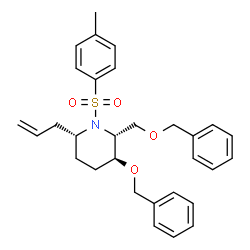 ChemSpider 2D Image | (2R,3S,6R)-6-Allyl-3-(benzyloxy)-2-[(benzyloxy)methyl]-1-[(4-methylphenyl)sulfonyl]piperidine | C30H35NO4S
