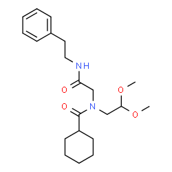 ChemSpider 2D Image | N-(2,2-Dimethoxyethyl)-N-{2-oxo-2-[(2-phenylethyl)amino]ethyl}cyclohexanecarboxamide | C21H32N2O4
