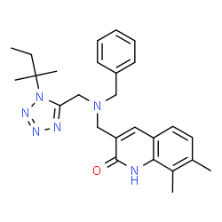 ChemSpider 2D Image | 3-[(Benzyl{[1-(2-methyl-2-butanyl)-1H-tetrazol-5-yl]methyl}amino)methyl]-7,8-dimethyl-2(1H)-quinolinone | C26H32N6O