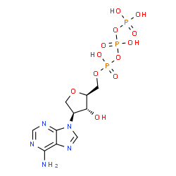 ChemSpider 2D Image | 2-(6-Amino-9H-purin-9-yl)-1,4-anhydro-2-deoxy-5-O-(hydroxy{[hydroxy(phosphonooxy)phosphoryl]oxy}phosphoryl)-L-arabinitol | C10H16N5O12P3