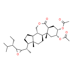 ChemSpider 2D Image | (3aS,5S,6R,7aR,7bS,9aS,10R,12aS,12bS)-7a,9a-Dimethyl-10-[(1S)-1-{3-[(3S)-2-methyl-3-pentanyl]-2-oxiranyl}ethyl]-3-oxohexadecahydro-1H-benzo[c]indeno[5,4-e]oxepine-5,6-diyl diacetate | C33H52O7