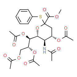 ChemSpider 2D Image | Methyl phenyl (6R)-5-acetamido-4-O-acetyl-3,5-dideoxy-2-thio-6-[(2R)-1,2,3-triacetoxypropyl]-L-threo-hex-2-ulopyranosidonate | C26H33NO12S