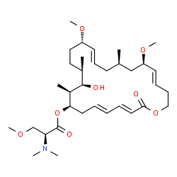 ChemSpider 2D Image | (3E,5E,8R,9S,10R,11R,14S,15E,18R,20R,21E)-10-Hydroxy-14,20-dimethoxy-9,11,18-trimethyl-2-oxooxacyclotetracosa-3,5,15,21-tetraen-8-yl N,N,O-trimethyl-L-serinate | C34H57NO8